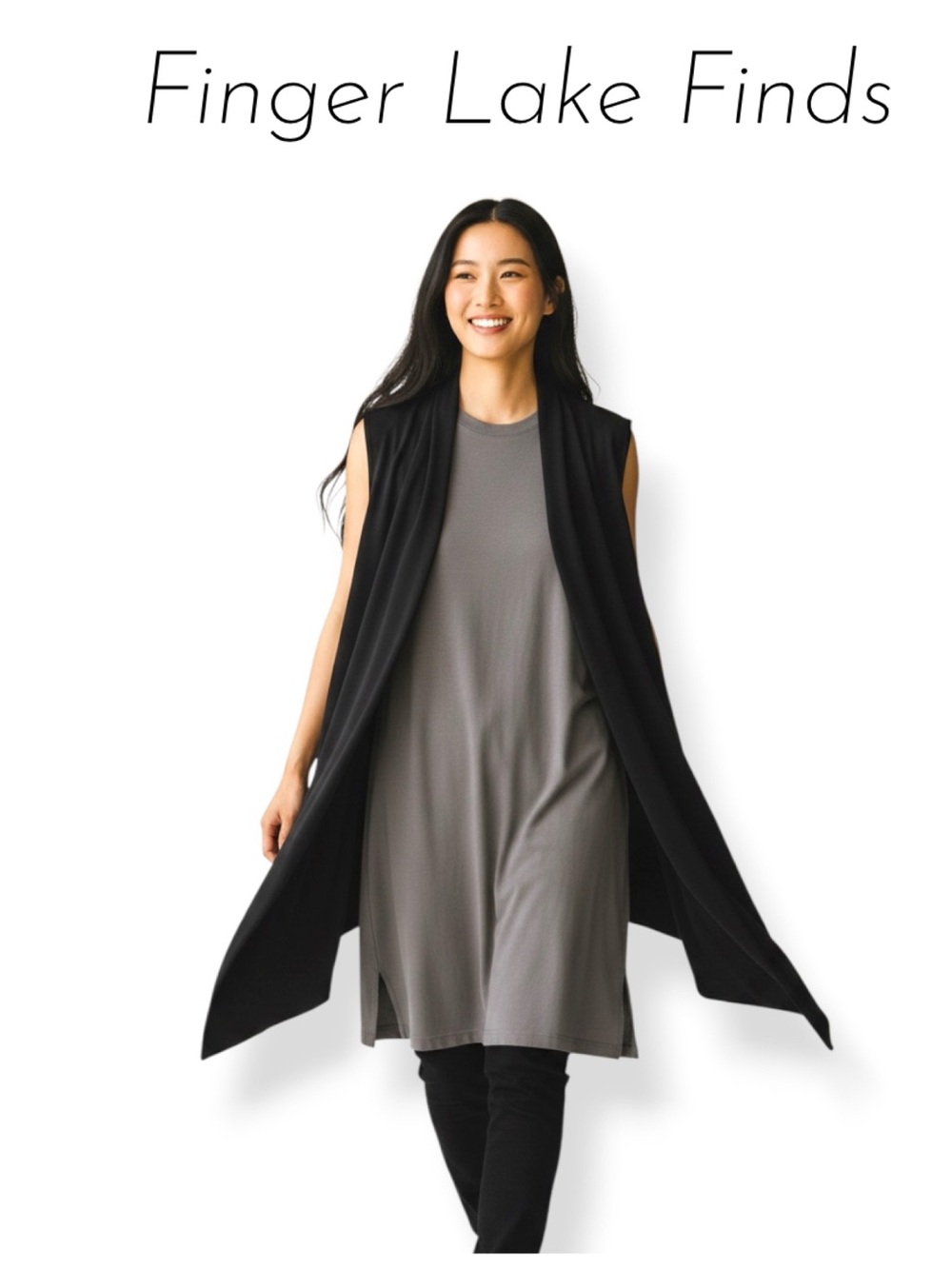 Black Sleeveless Draped Vest